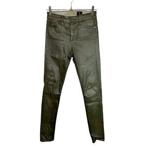 Adriano Goldschmied Farrah Faux Leather Skinny Ankle Coated Jeans Green 24R USA